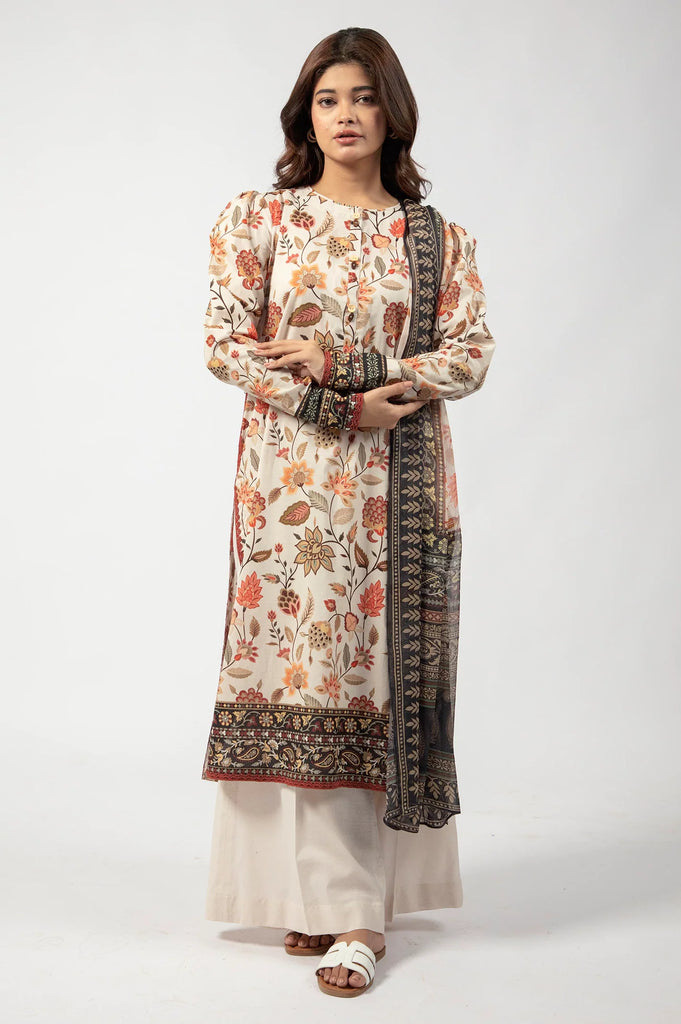 Beige Printed 3PC Unstitched