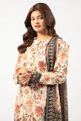Beige Printed 3PC Unstitched