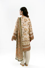 Printed Lawn Beige Unstitched 3Pc