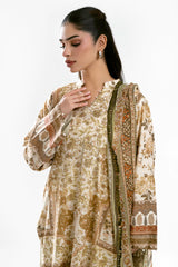 Printed Lawn Beige Unstitched 3Pc