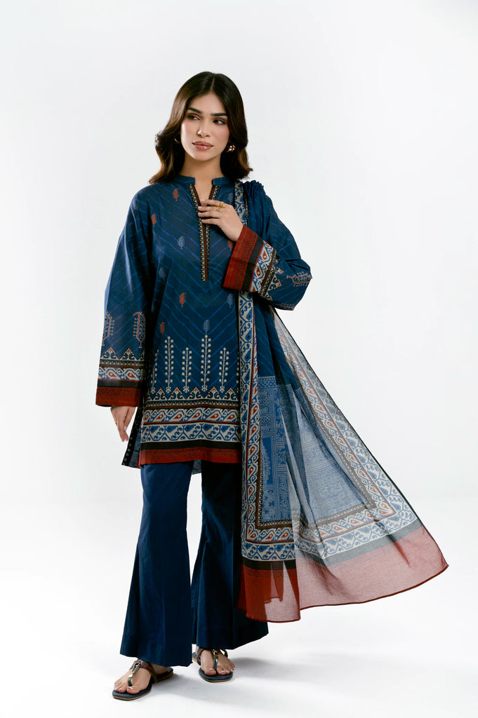 Printed Lawn Navy Blue Unstitched 3Pc