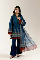 Printed Lawn-Navy Blue Unstitched 3Pc