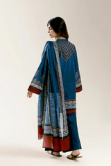 Printed Lawn-Navy Blue Unstitched 3Pc
