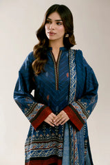 Printed Lawn-Navy Blue Unstitched 3Pc