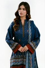 Printed Lawn Navy Blue Unstitched 3Pc