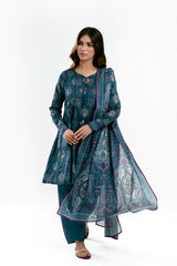 Printed Lawn Teal Unstitched 3Pc