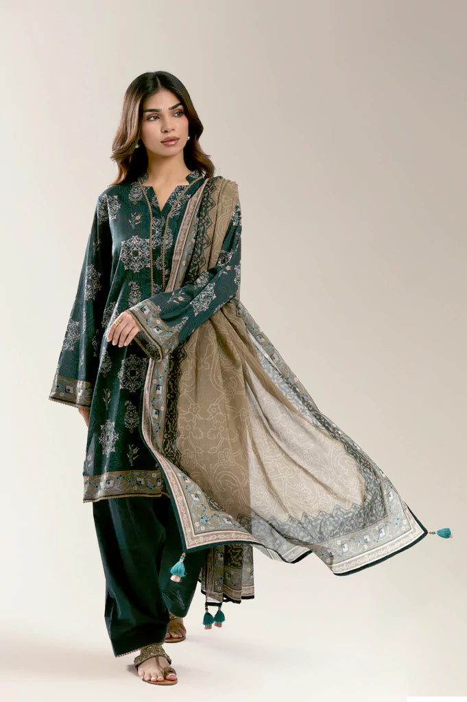 Printed Lawn-Dark Green Unstitched 3Pc