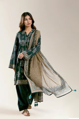 Printed Lawn-Dark Green Unstitched 3Pc
