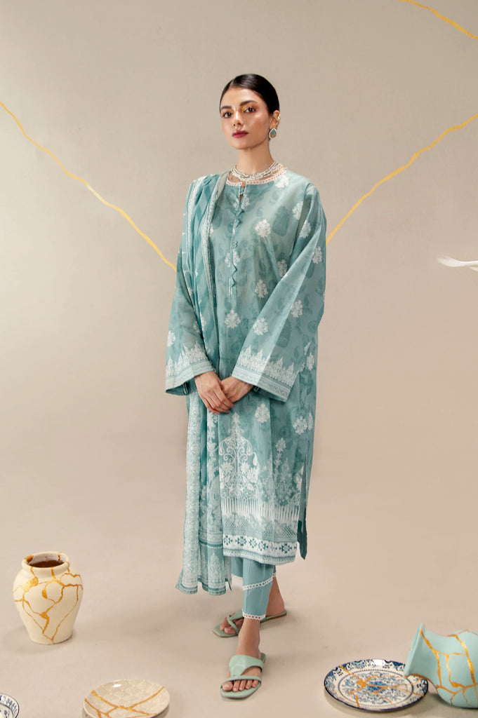 Printed Lawn Turquoise Unstitched 3Pc