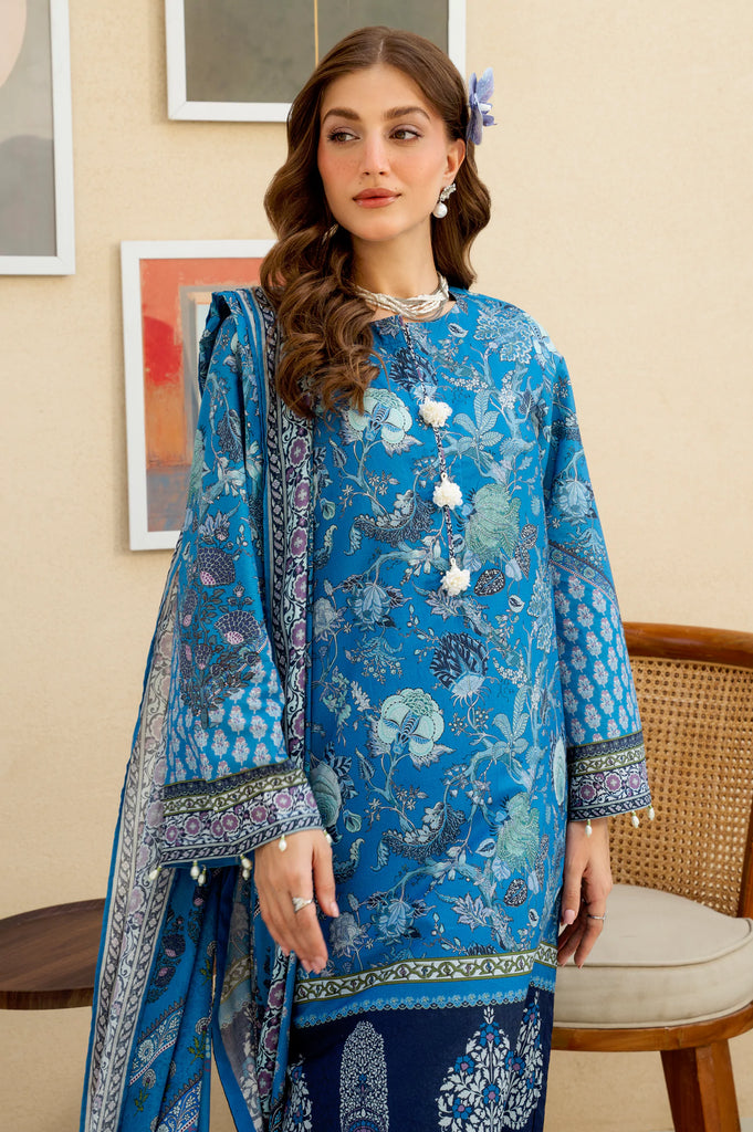 Printed Lawn-Blue Unstitched 3PC