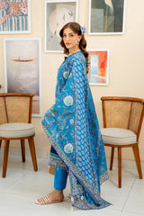 Printed Lawn-Blue Unstitched 3PC