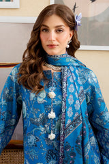 Printed Lawn-Blue Unstitched 3PC