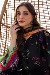 Printed Lawn-Black Unstitched 3PC