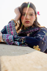 Printed Lawn-Navy Blue Unstitched 3PC