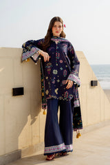 Printed Lawn-Navy Blue Unstitched 3PC