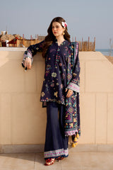 Printed Lawn-Navy Blue Unstitched 3PC