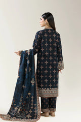 Printed Khaddar-Dark Blue Unstitched 3PC
