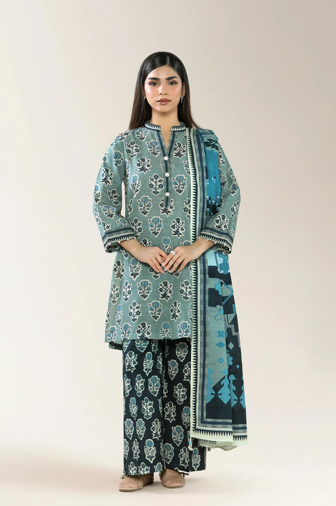 Printed Khaddar-Blue Unstitched 3PC