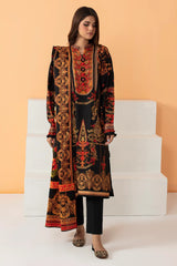 Black Viscose Printed Unstitched Shirt & Dupatta From Sohaye By Diners
