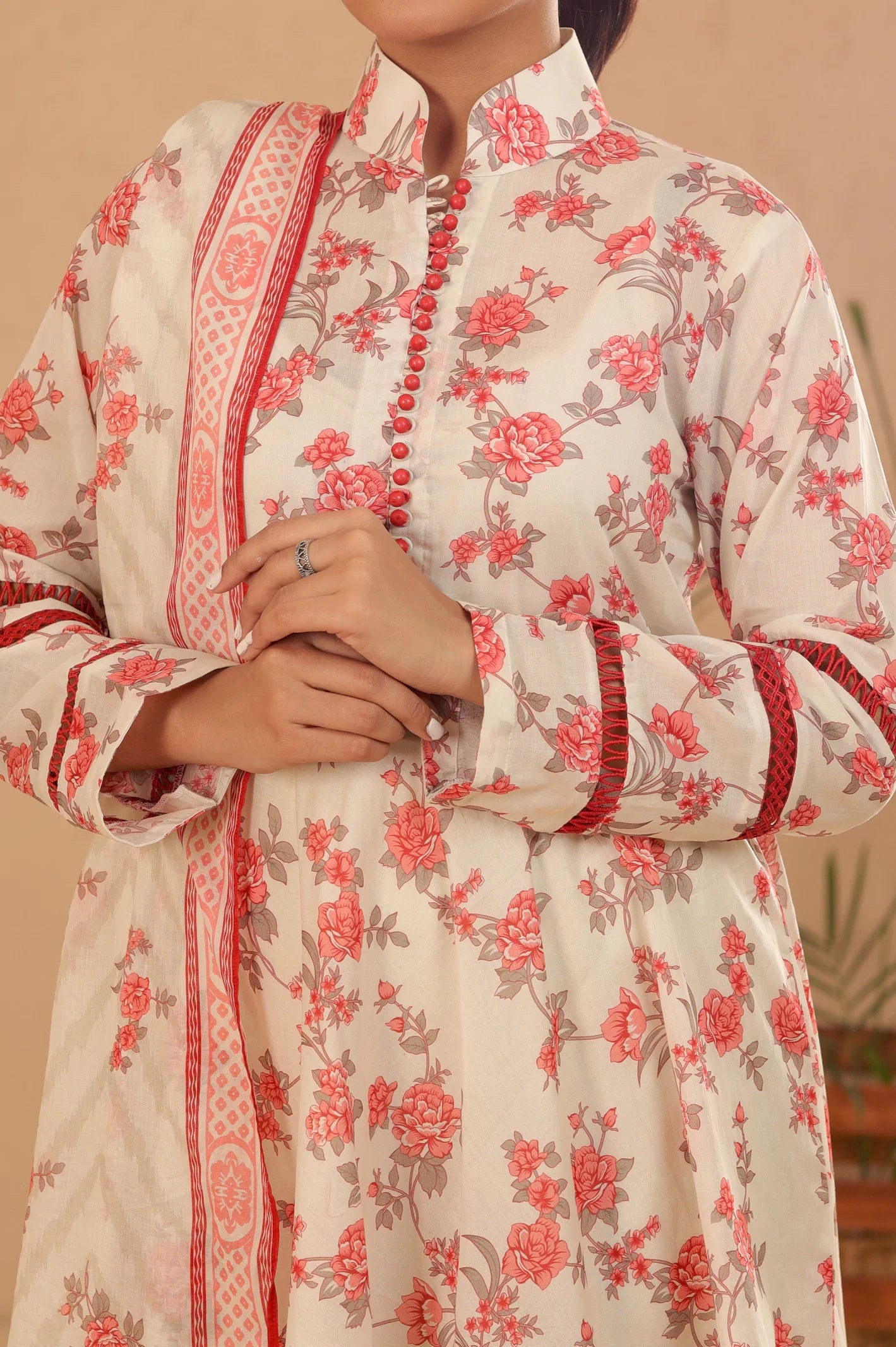Off White Printed Unstitched Kurti With Dupatta From Sohaye By Diners
