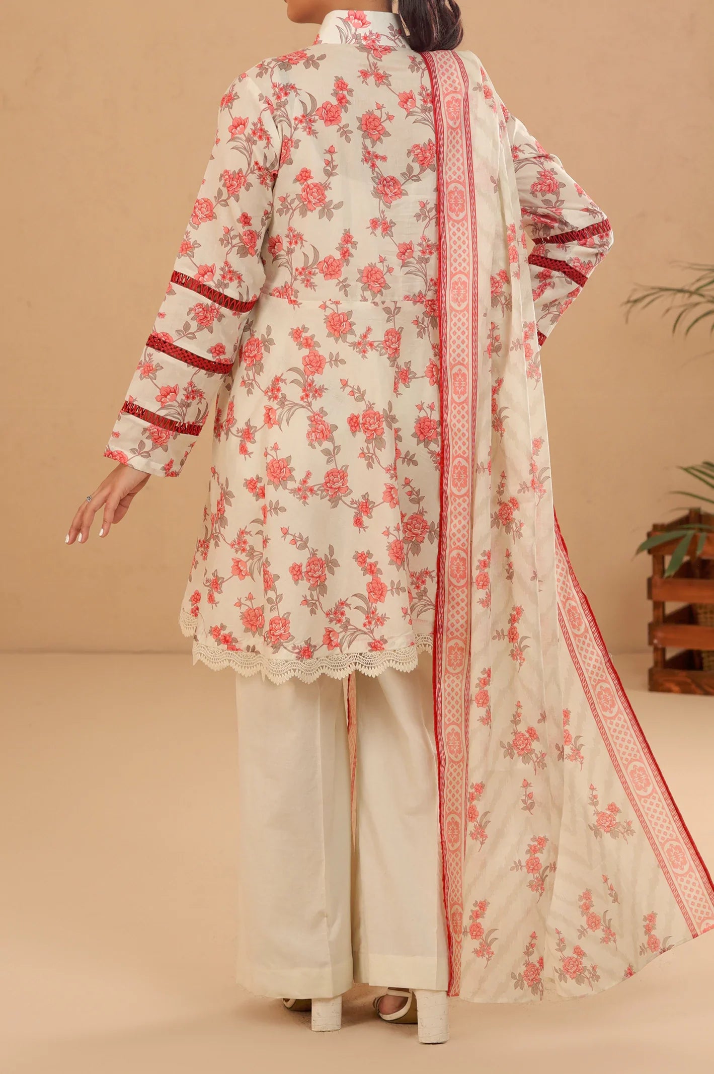 Off White Printed Unstitched Kurti With Dupatta From Sohaye By Diners