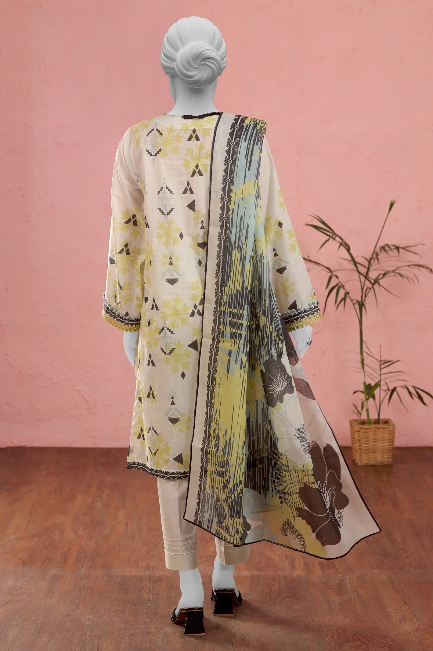 Women Off White Unstitched Printed Kurti With Dupatta