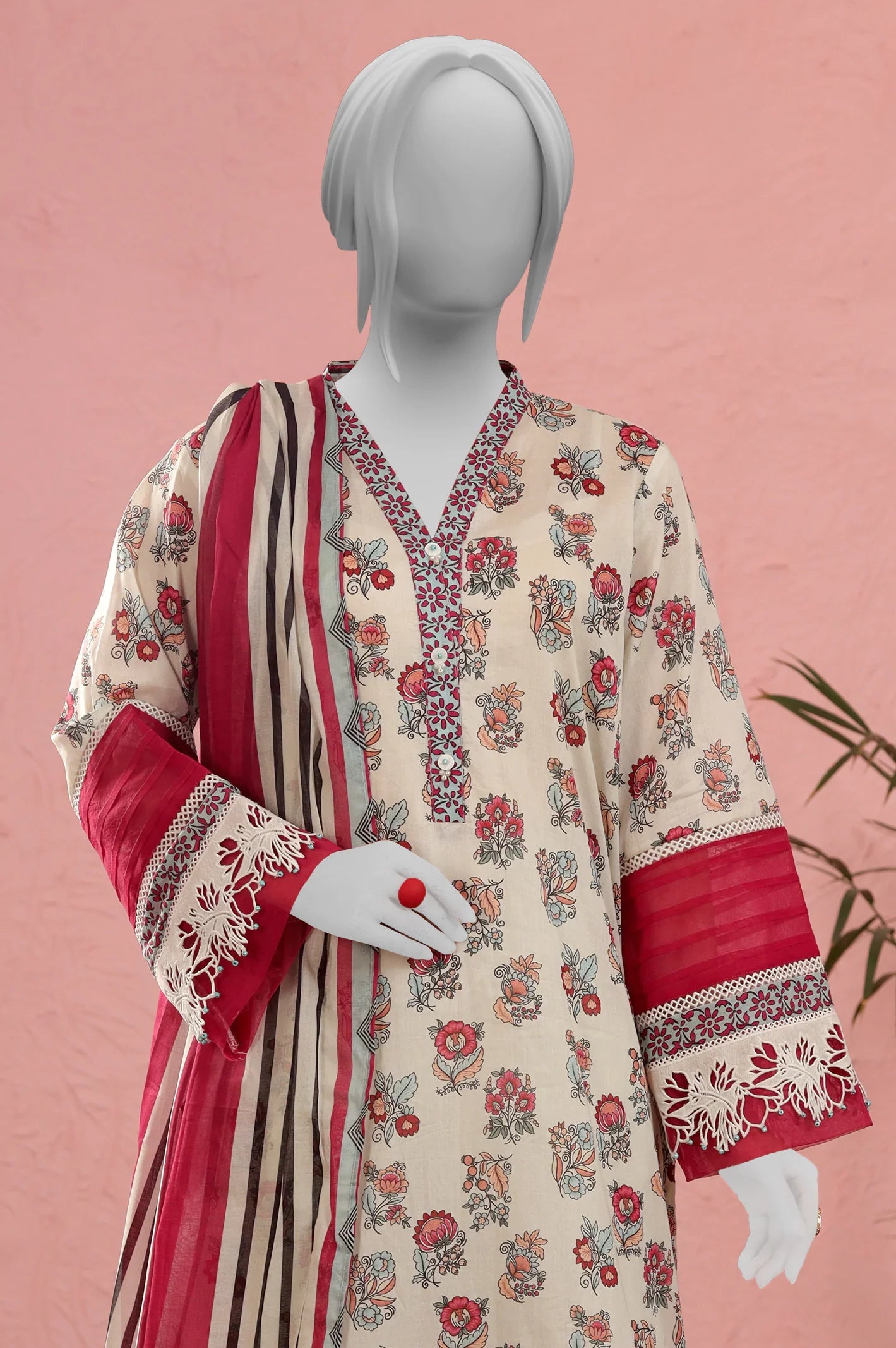 Cream Printed Unstitched Kurti With Dupatta From Sohaye By Diners