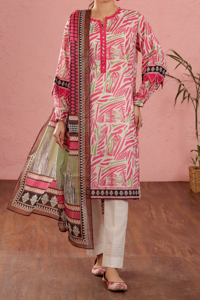 Pink Printed Unstitched Kurti With Dupatta From Sohaye By Diners