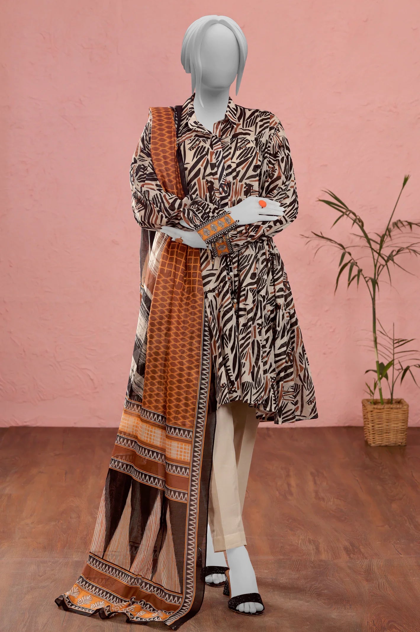 Black Printed Unstitched Kurti With Dupatta