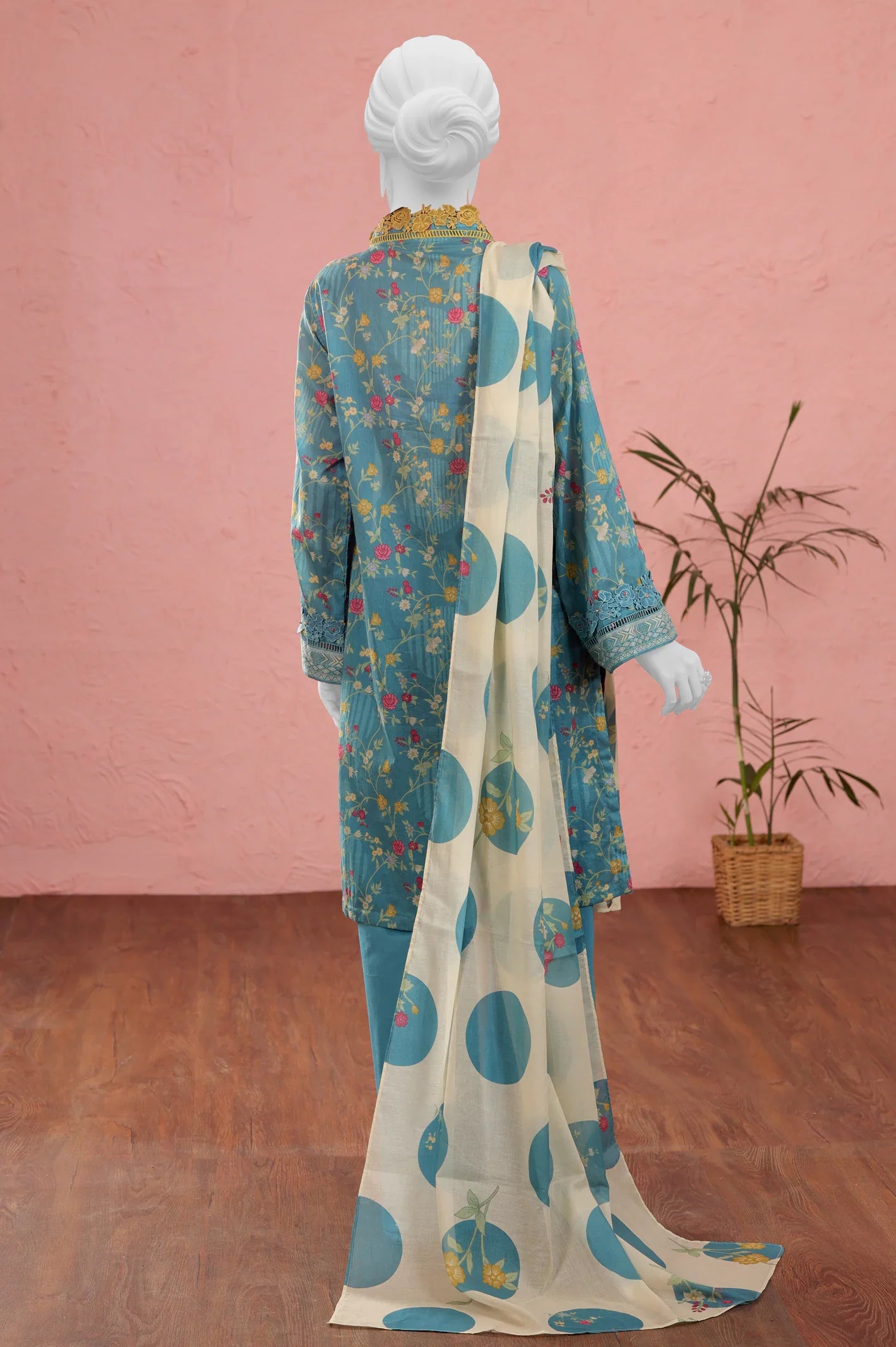 Sea GreenUnstitched Kurti With Dupatta From Sohaye By Diners