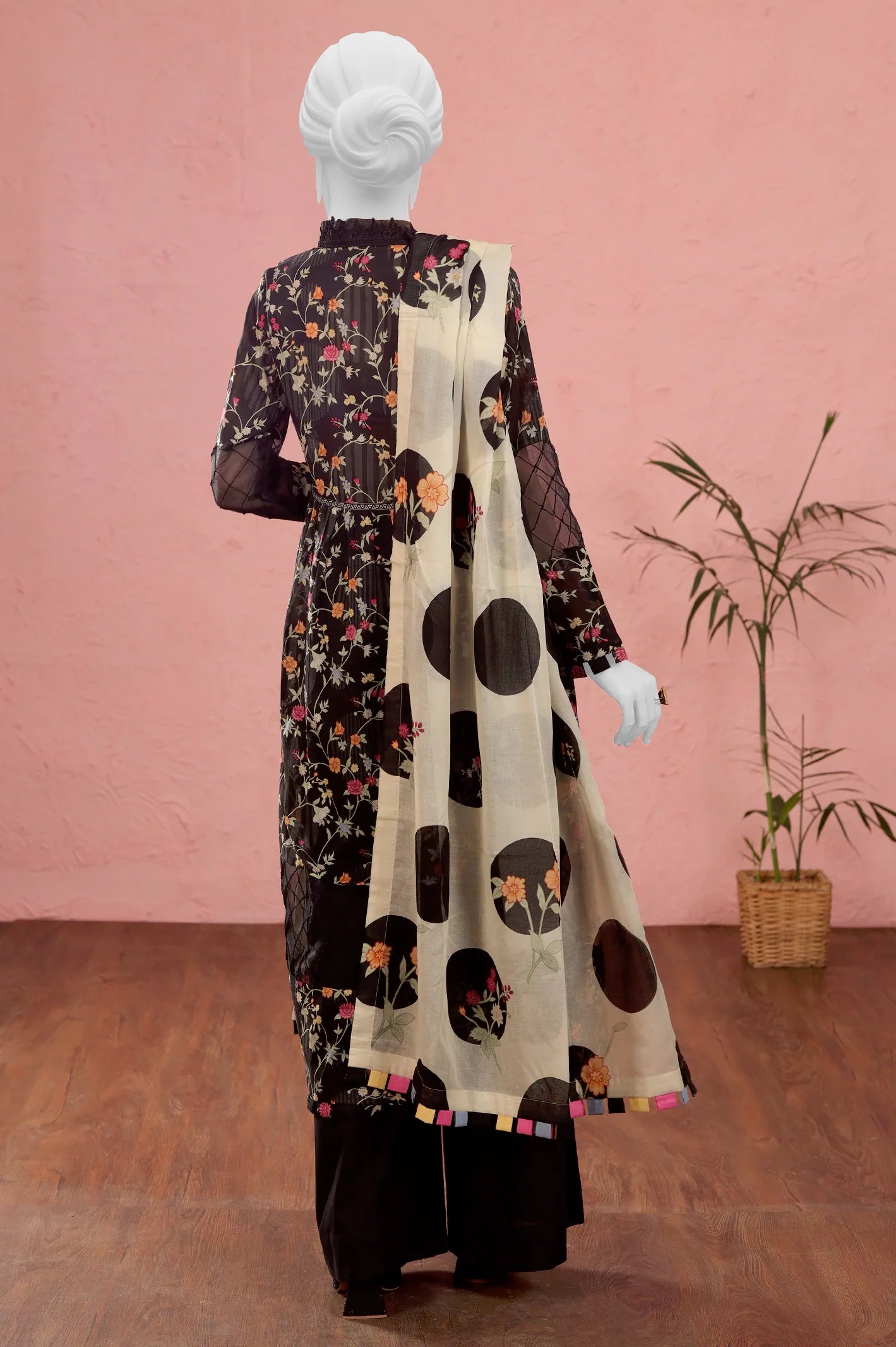 Black Printed Unstitched Kurti With Dupatta From Sohaye By Diners