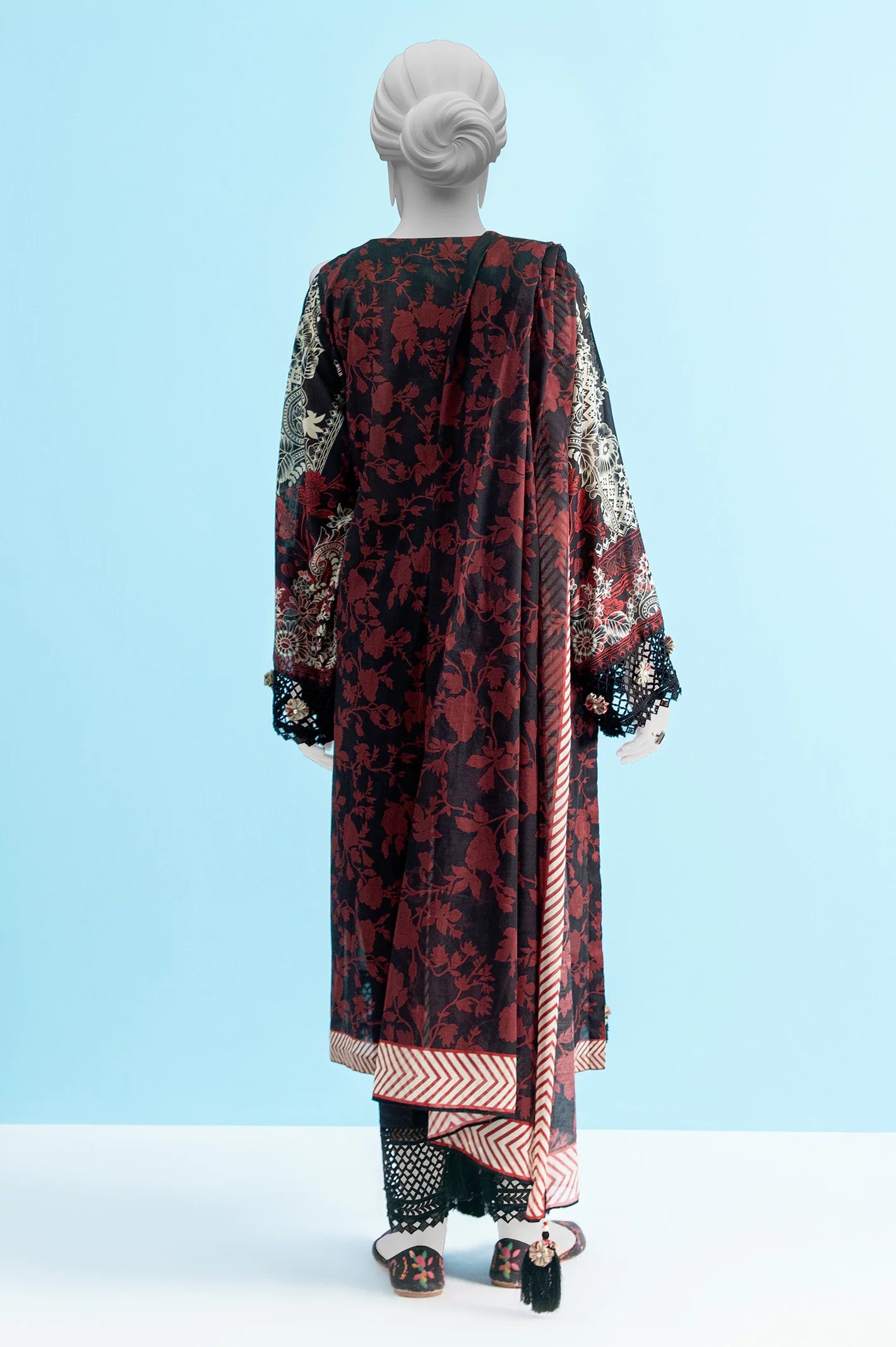 Black Printed Unstitched Kurti With Dupatta From Sohaye By Diners