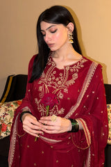 Embroidered Chiffon Maroon 3PC
