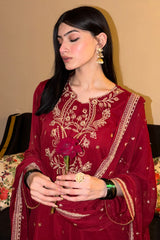 Embroidered Chiffon Maroon 3PC