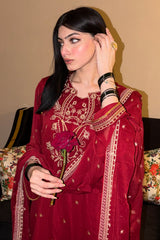 Embroidered Chiffon Maroon 3PC