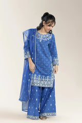 Embroidered Solid Fancy Jacquard Blue Teens 3Pc