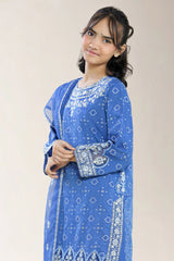 Embroidered Solid Fancy Jacquard Blue Teens 3Pc