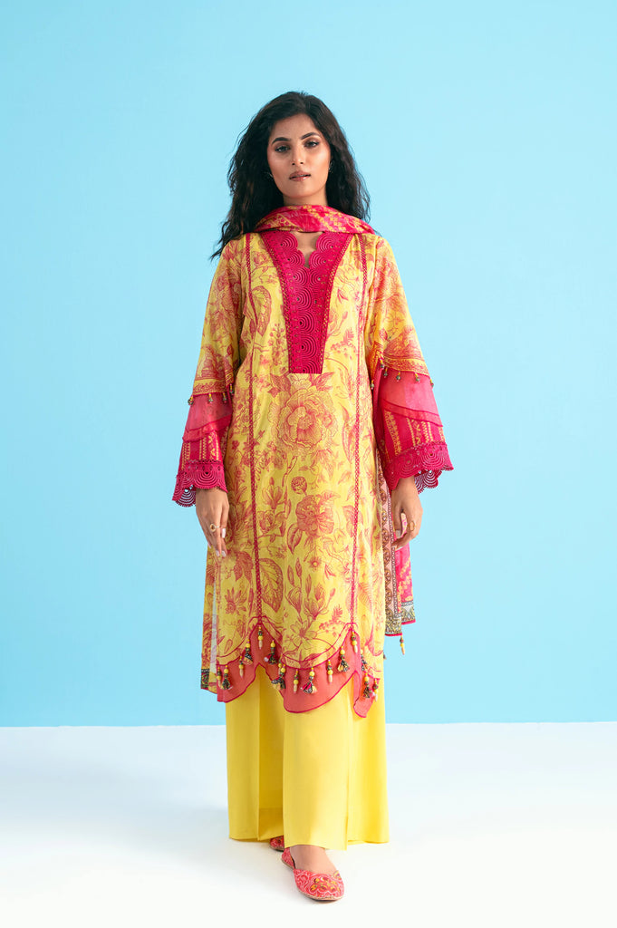 Yellow Printed 3PC Unstitched