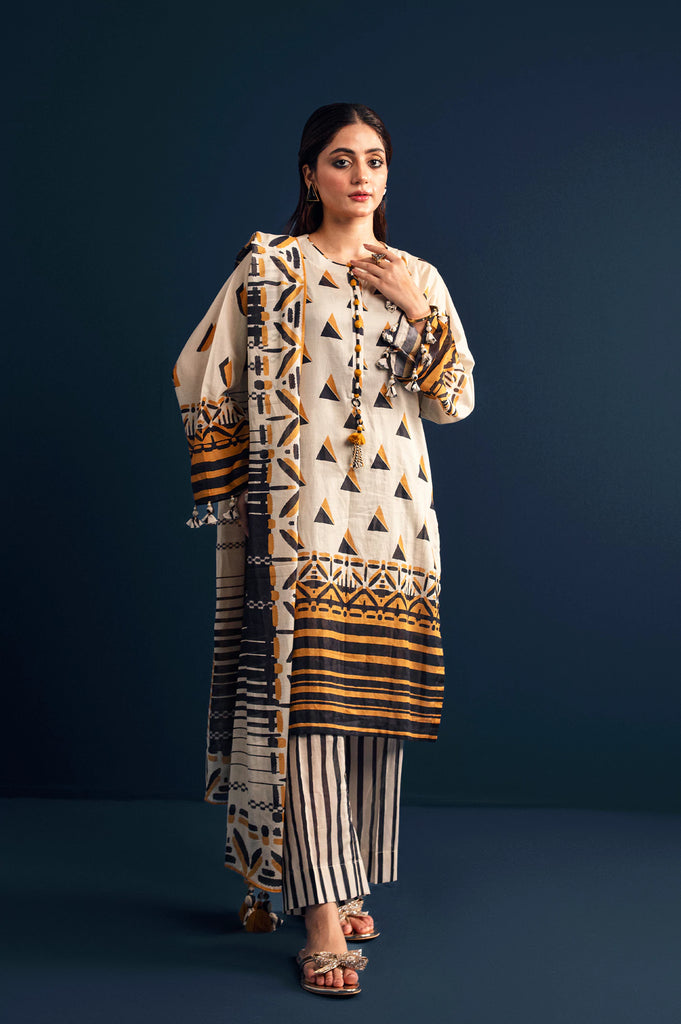 Cream Printed 3PC Unstitched