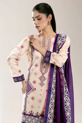 Printed Lawn-Beige Unstitched 3PC