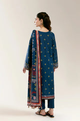 Printed Lawn-Blue Unstitched 3PC