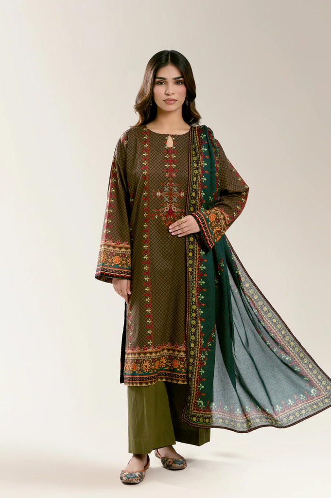 Printed Lawn-Olive Unstitched 3PC