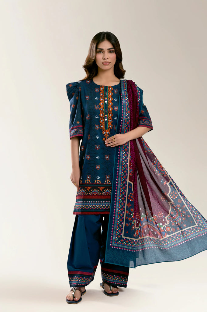 Printed Lawn-Blue Unstitched 3PC
