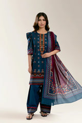 Printed Lawn-Blue Unstitched 3PC
