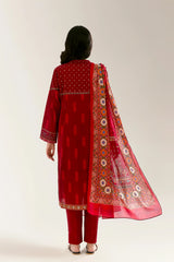 Printed Lawn-Maroon Unstitched 3PC