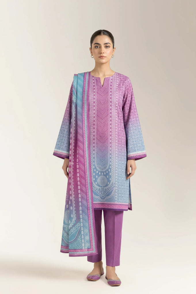 Printed Lawn-Purple Unstitched 3PC