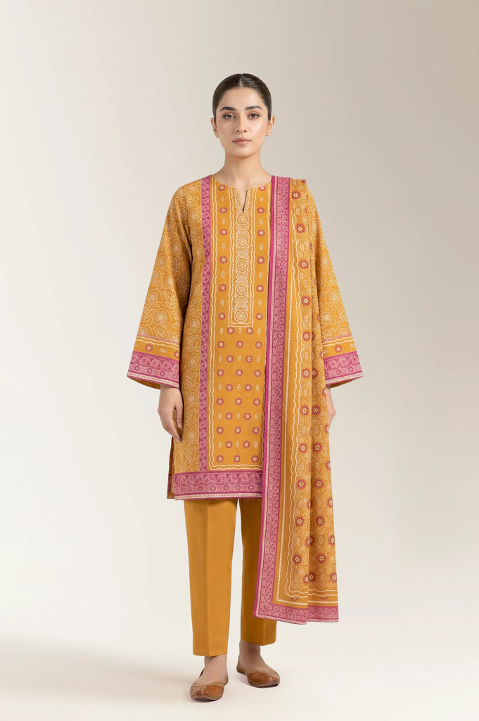 Printed Lawn-Mustard Unstitched 3PC