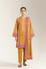 Printed Lawn-Mustard Unstitched 3PC