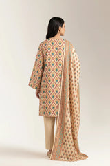 Printed Lawn-Beige Unstitched 3PC