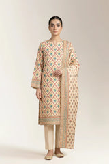 Printed Lawn-Beige Unstitched 3PC